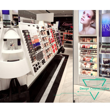 Professional Wall Mounted Showcase Shelving Cosmetic Shop Interior Design Luxury Cosmetics Shop Interior Design